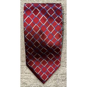 Daniel Gray Red Silk Tie Geometric Check Lattice Pattern Classic Business Weddin